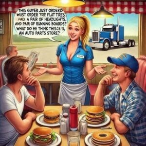 A trucker walked into a truck stop café and gave his order.